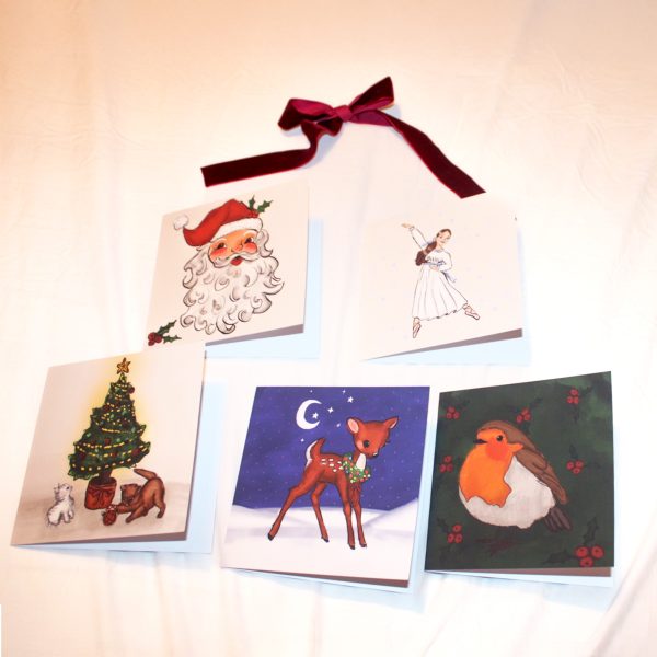Festive Five Card Bundle — Clara, Reindeer, Kittens, Santa & Robin